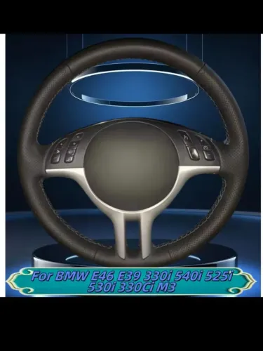 Capa de couro para volante de BMW e46 e39 330i 540i 525i 530i 330ci m3 - linha amarela