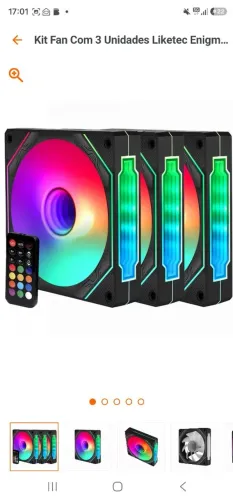 Kit 3 fan ARGB espelhado com controladora 