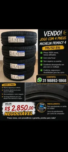 (ACEITO PROPOSTAS) 4 pneus Michelin NOVOS Primacy 4 - 195/50 r16 com nota fiscal  