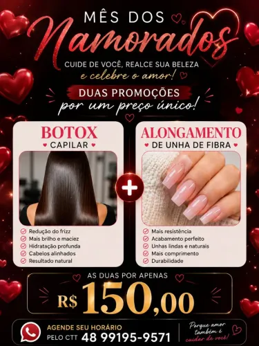 Botox capilar e alongamento de unha de fibra