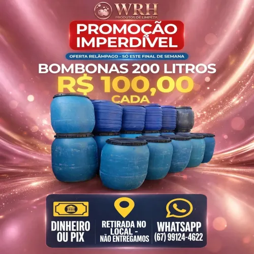 VENDO BOMBONAS DE 200 LITROS COM TAMPA