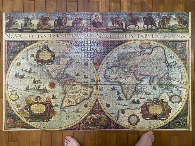 Quebra-Cabeça Mapa Mundi Antigo de 1665 (Grow) de 3000 peças MONTADO e COLADO