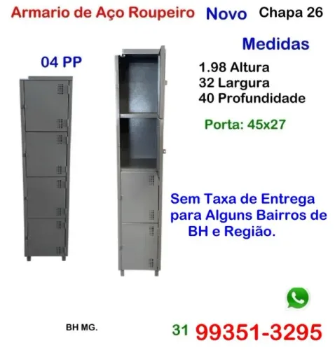 Armário Roupeiro de Aço 04 Portas comercio Empresa Vestiário Industria Escola casa Loja