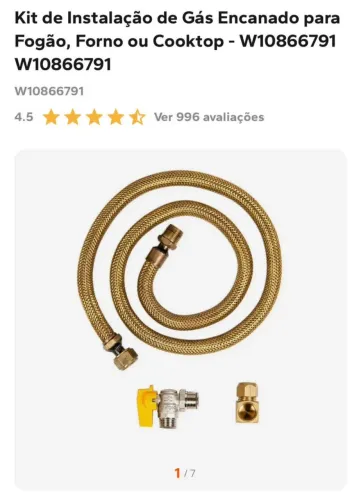 Kit de instalação de gás encanado para Cooktop, fogão ou forno.