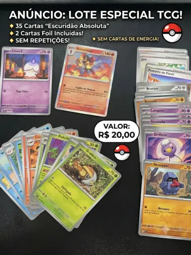 Lote 35 Cartas Pokémon Escuridão Absoluta (Comuns e Incomuns) + 2 Foils - Sem Repetição