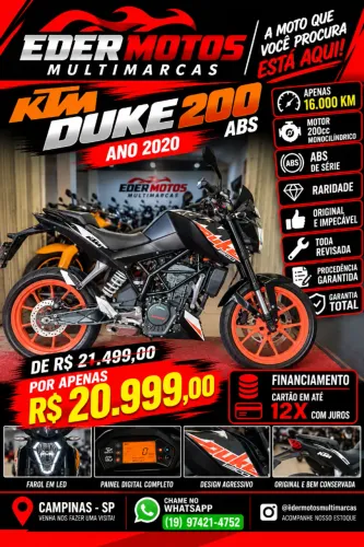 KTM DUKE 200 ABS 2020 Preta impecavel COM APENAS 16.000km ORIGINAIS A TODA PROVA