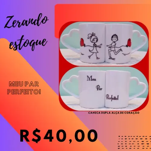 Caneca para casal - Canecas de cerâmica dupla com alça de coração - Meu par perfeito