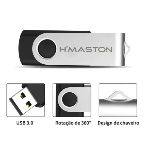 Pendrive USB 3.0 64 GB H'Maston HM-U64 Alta Velocidade Plug & Play