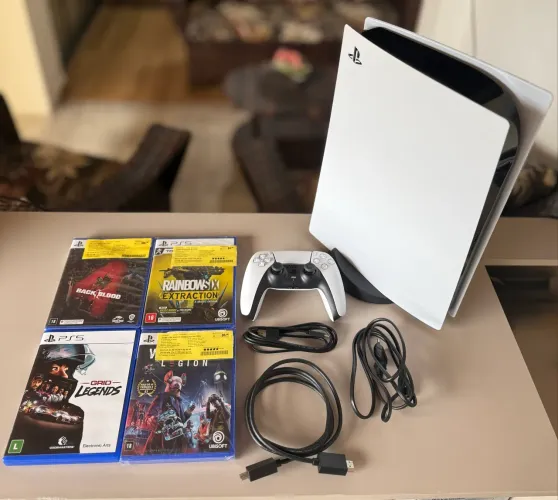 PS5 + Controle + 4 Jogos + Caixa Original (Completo)