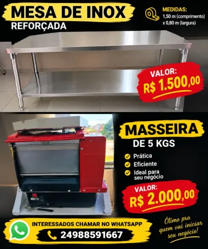 Mesa de inox reforçada e masseira de 5 kgs