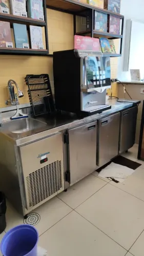 Balcão Encosto Refrig 2m Inox Esc Pia 3 Portas