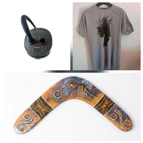 Kit desapego Diversos bulmerang, bomba de ar e camiseta imp Africa