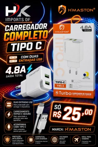 CARREGADOR COMPLETO TIPO C