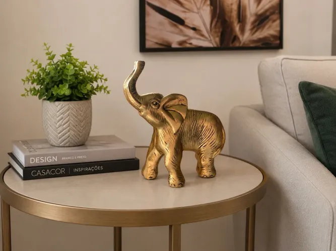 Elefante Riqueza e Prosperidade Artesanal Dourado
