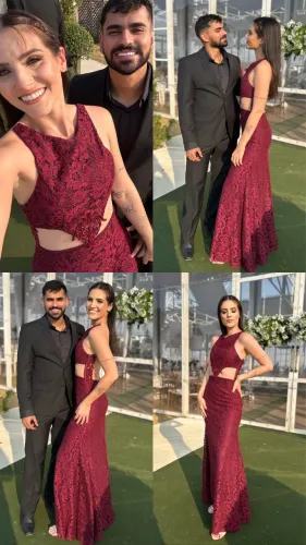 Vestido de festa marsala