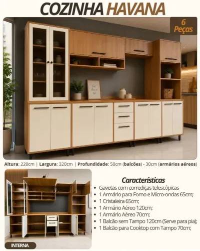 ARMÁRIO DE COZINHA HAVANA COMPLETO - LARGURA 3.20Cm
