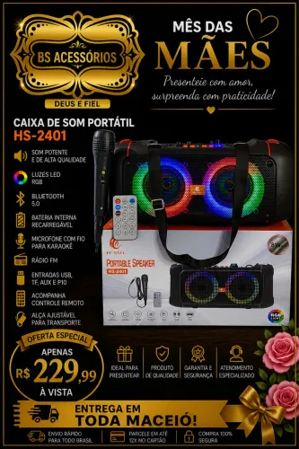 CAIXA DE SOM + MICROFONE E CONTROLE 