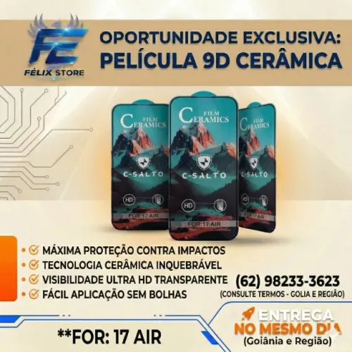 Pelicula 9D Ceramica Brilhante iPhone 17 Air Entrega Expressa Hoje Aparecida