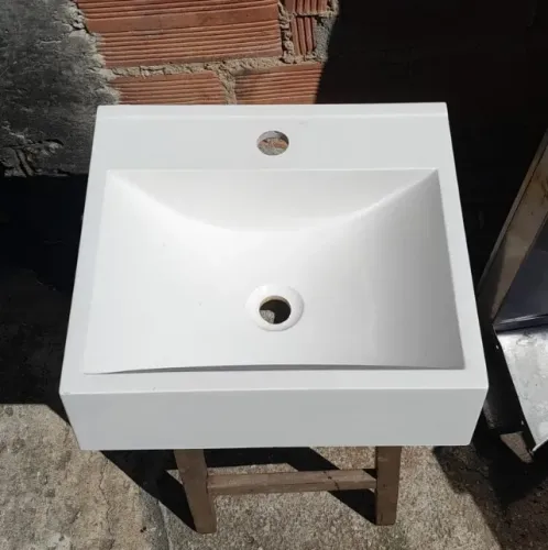 Pia Retangular Para Banheiro Em Mármore Sintético - Sintec (39,5 cm X 35,5 cm X 12 cm)
