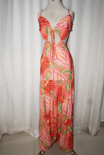 vestido longo estampado triya - m (novo, com etiqueta)