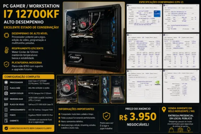PC Gamer Intel Core i7-12700KF | Excelente Estado | BH