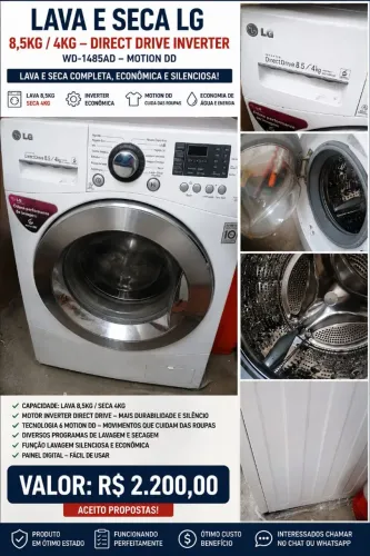Lava e Seca LG Inverter Direct Drive 8,5kg - Excelente Estado