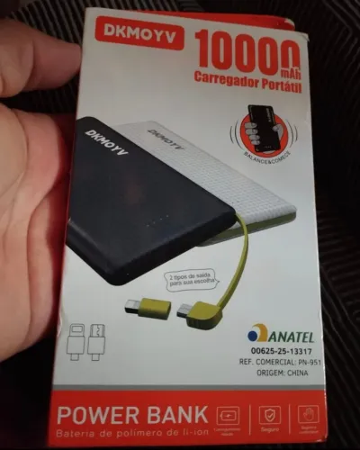 Carregador Portátil Power Bank DKMOYV 10000mAh com Cabos Integrados