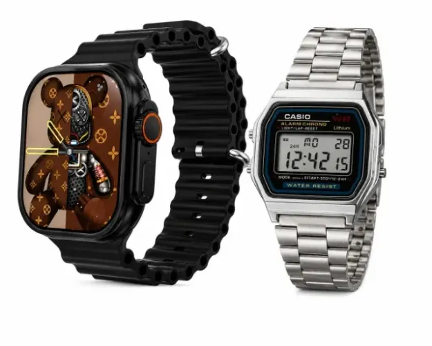 Kit Smartwatch T800 Ultra Preto + Relogio Retrô Unissex