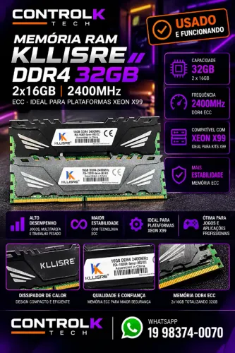 Memória DDR4 32GB ECC (2x16GB) para Xeon X99