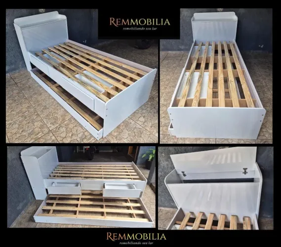 CAMA SOLTEIRO COM AUXILIAR BAÚ E GAVETAS - NOVA