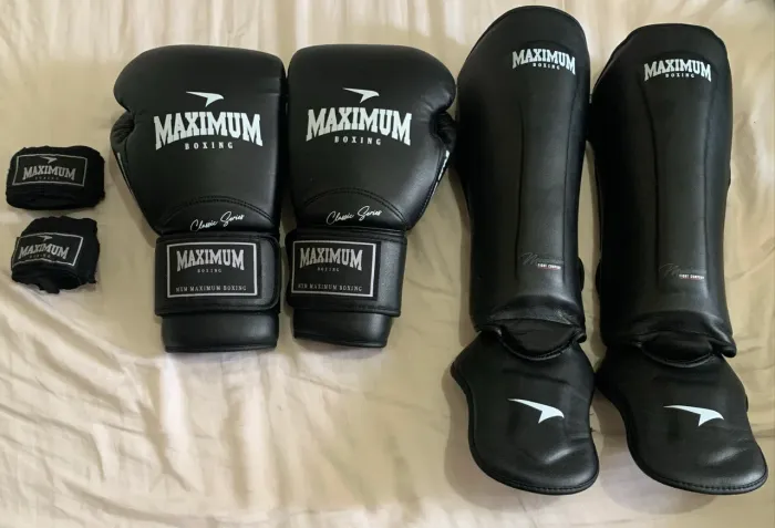 Equipamento para Muay Thai luva Tamanho 16 Bandagem Tamanho 5 m Caneleira PP
