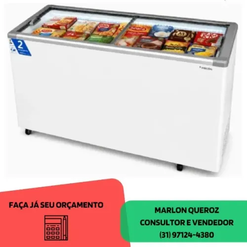 Freezer Horizontal Tampa de Vidro 503L Fricon Novo
