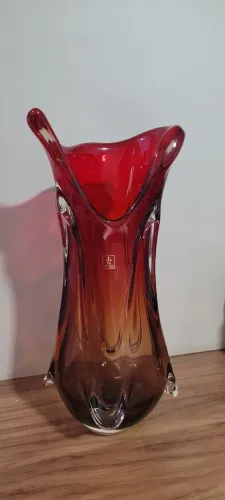 Vaso cristal São Marcos âmbar com vermelho