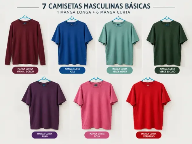 lote 7 camisetas masculinas tam m hering taco manga curta longa
