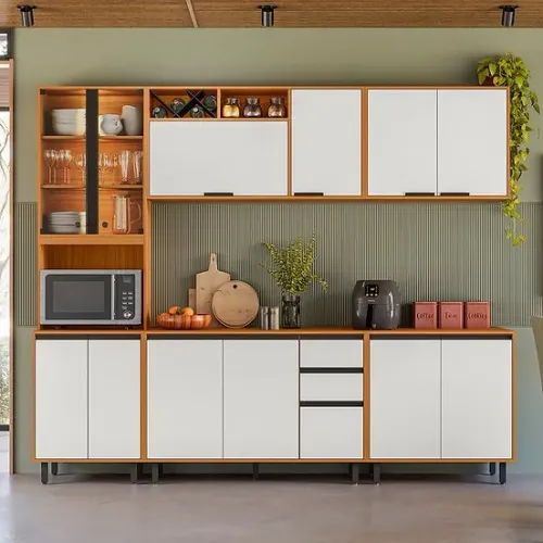 Cozinha Ravena Modulada 5 peças 11 Portas e Cristaleira com LED - Entrega/Montagem Grátis 