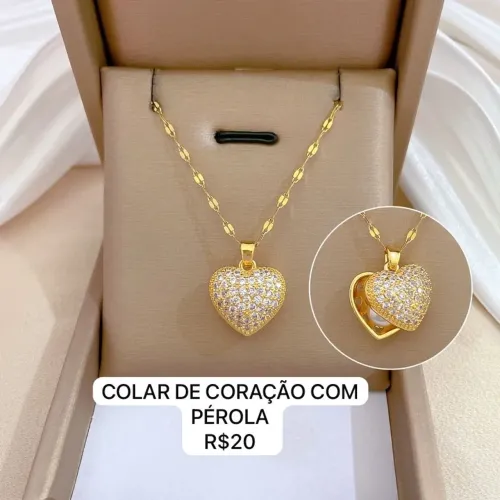 COLAR CORAÇÃO COM PÉROLA 