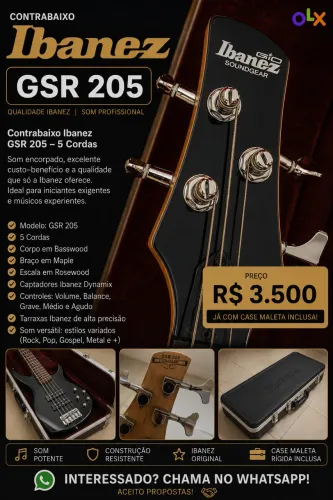 Contrabaixo Ibanez GSR205 5 Cordas + Case Maleta Rígida