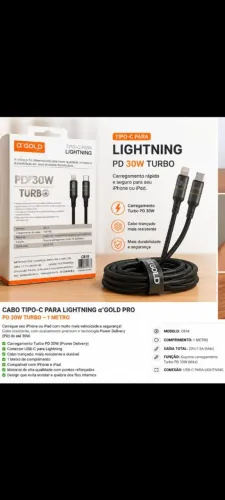 Cabo a'gold tipo C lightning turbo para iPhone