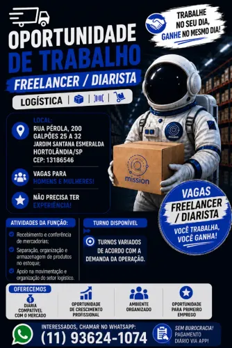 VAGAS PARA *DIÁRISTAS* HOMENS E MULHERES!!