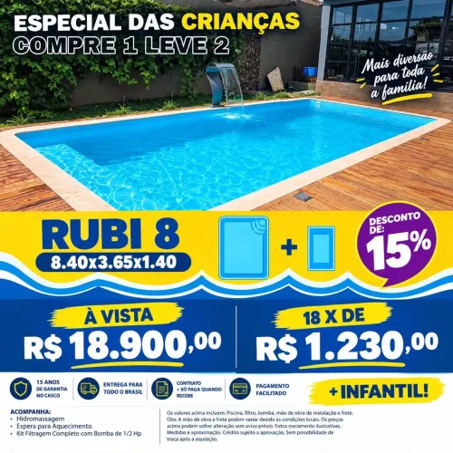 Piscina de fibra 8 m com infantil de brinde retangular!!!