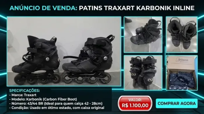 Patins Karbonik - Traxart - 43-44 - Ideal Para quem Calça 41-42