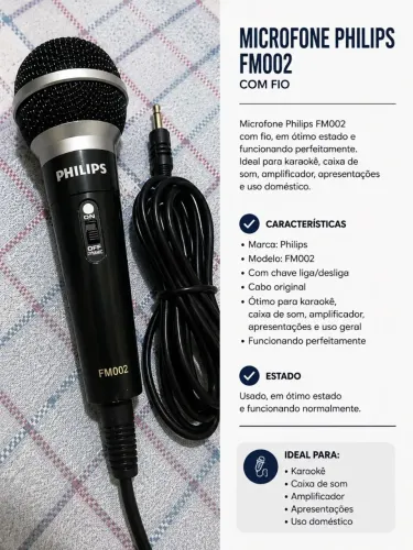 Microfone Philips com Fio - Ótimo Estado