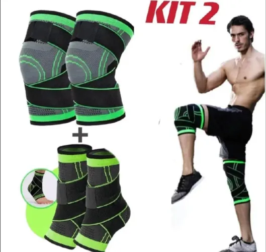 Promoção Kit com 2 joelheiras e 2 tornozeleiras de compreensão articulada