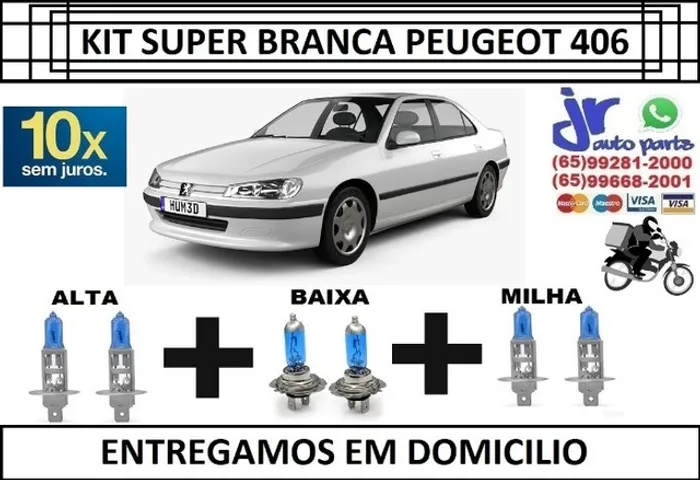 Kit de Lâmpadas Super Branca Peugeot 406 8500K Efeito Xênon 
