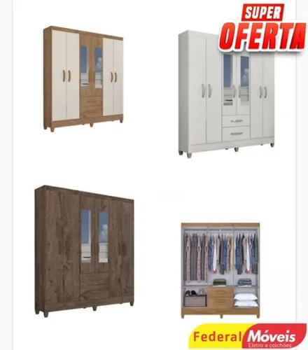 Guarda roupa casal 6 portas com espelho real - novo de fábrica - Temos crediário