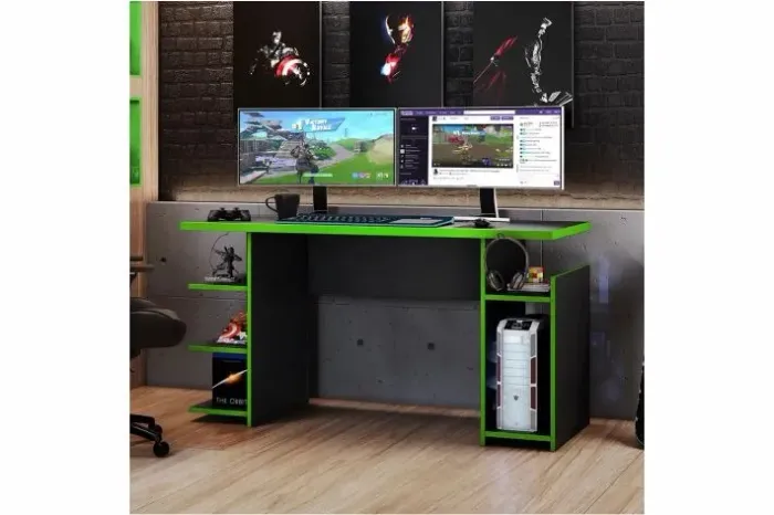 Mesa Gamer NT 2065 - Preto/Verde - Frete Grátis até 12x