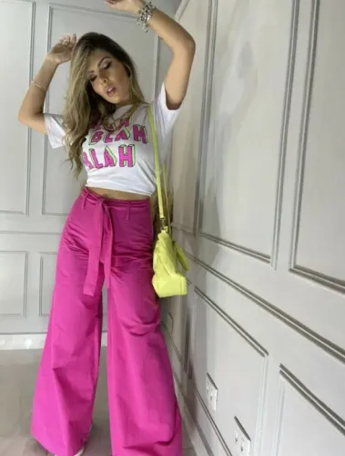 Calça pantalona linho pink