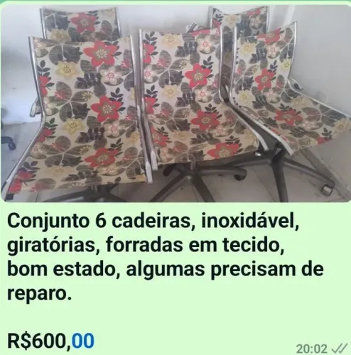 Conjunto 6 Cadeiras Giratórias - Inox - Estofadas
