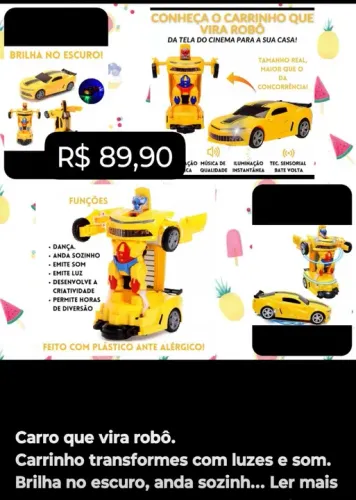 Carrinho Transformers que Vira Robô - Brilha no Escuro!