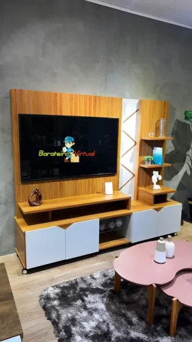 Estante Home TV de até 55 Polegadas com LED Cross cor Frisado Jequitiba/Off White